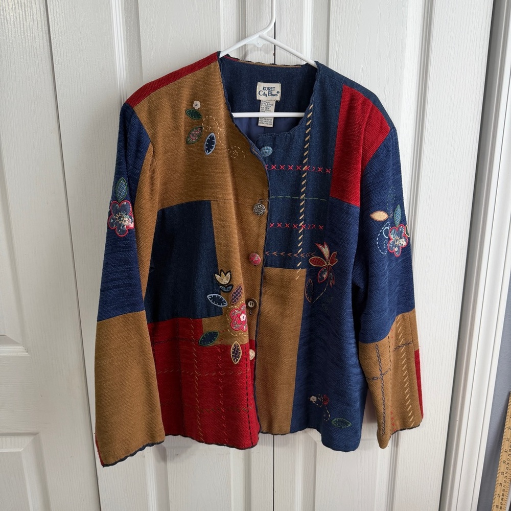 Koret City Blues Patchwork Button Up Blazer Size … - image 1